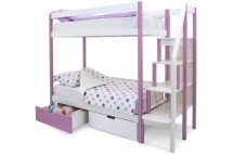 Детская двухярусная кровать Бельмарко Svogen лаванда-белый с бортиком и ящиками