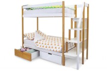 Детская двухярусная кровать Бельмарко Svogen бежево-белый с бортиком