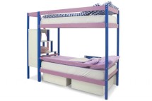 Детская двухярусная кровать Бельмарко Svogen синий-лаванда с бортиком