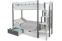 Детская двухярусная кровать Бельмарко Svogen графит-белый с бортиком и ящиками