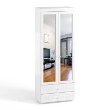 Шкаф 2-х дверный с зеркалами и ящиками (гл.410) Монако МН-45 белое дерево