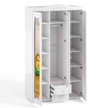 Шкаф 3-х дверный с ящиками и зеркалами Италия ИТ-58 белое дерево