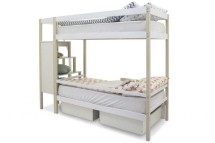 Детская двухярусная кровать Бельмарко Svogen дерево-белый с бортиком и ящиками