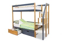 Детская двухярусная кровать Бельмарко Svogen дерево-графит с бортиком и ящиками